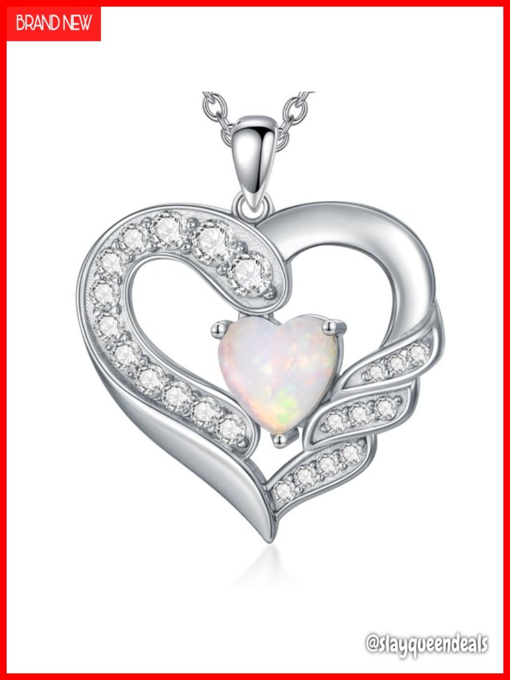 Sterling Silver Heart Opal Pendant Necklace with 18+2 Inch Chain